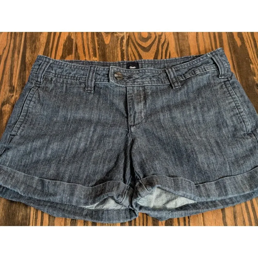 Gap Dark Wash Cuffed Denim Trouser Shorts Button Pocket - Size 8